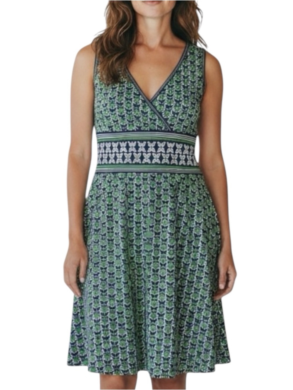 MAX STUDIO NWT Geometric Empire Waist Midi Dress in Green/Black Size XS